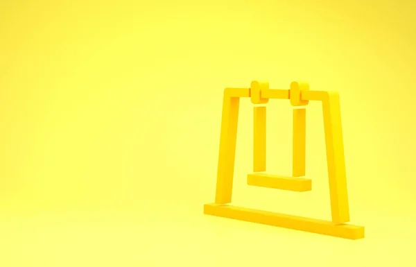 Icône balançoire jaune isolée sur fond jaune. Symbole de terrain de jeu. Concept de minimalisme. Illustration 3D rendu 3D — Photo