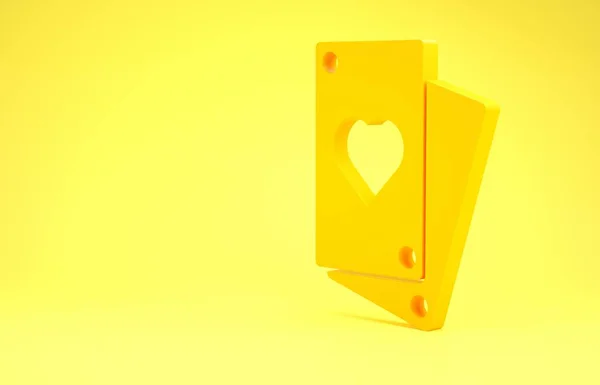 Żółta ikona karty do gry odizolowana na żółtym tle. Koncepcja minimalizmu. Ilustracja 3d — Zdjęcie stockowe