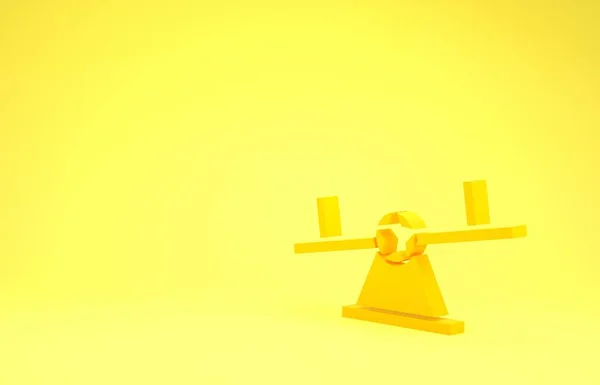 Κίτρινη εικόνα Seesaw απομονωμένη σε κίτρινο φόντο. Teeter ίσος πίνακας. Σύμβολο παιδική χαρά. Μινιμαλιστική έννοια. 3d απεικόνιση 3D καθιστούν — Φωτογραφία Αρχείου