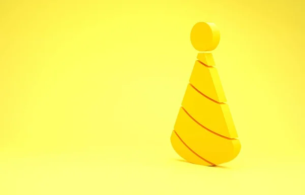 Yellow Party hat icon isolated on yellow background. Birthday hat. Minimalism concept. 3d illustration 3D render