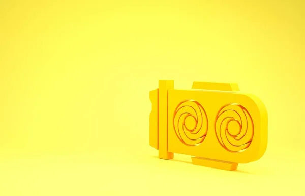 Ikona žluté důlní farmy izolovaná na žlutém pozadí. Těžba kryptoměn, technologie blockchain, trh s digitálními penězi, kryptocoinová peněženka. Minimalismus. 3D ilustrace 3D vykreslení — Stock fotografie