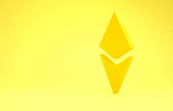 Die gelbe Kryptowährung Coin Ethereum ist auf gelbem Hintergrund isoliert. Altmünzsymbol. Blockchain-basierte sichere Kryptowährung. Minimalismus-Konzept. 3D Illustration 3D Renderer — Stockfoto