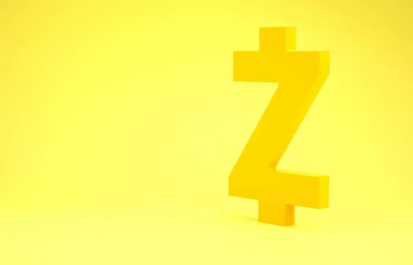Monedă criptomonedă galbenă Zcash ZEC icoană izolată pe fundal galben. Simbolul Altcoin. Blockchain bazat pe criptomonede securizate. Conceptul de minimalism. 3d ilustrație 3D render — Fotografie, imagine de stoc