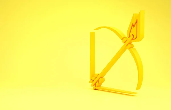 Icône Arc jaune et flèche de feu isolée sur fond jaune. Concept de minimalisme. Illustration 3D rendu 3D — Photo