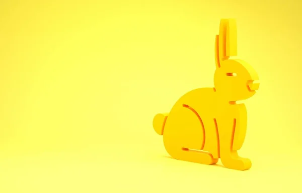 Icona coniglio giallo isolato su sfondo giallo. Concetto minimalista. Illustrazione 3d rendering 3D — Foto Stock