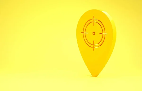 Ícone de lugar Yellow Hunt isolado no fundo amarelo. Navegação, ponteiro, localização, mapa, GPS, direção, lugar, bússola, contato, pesquisa. Conceito de minimalismo. 3D ilustração 3D render — Fotografia de Stock