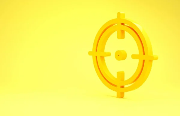Yellow Target sport pour tir icône de compétition isolé sur fond jaune. Nettoyer la cible avec des numéros pour le champ de tir ou de tir. Concept de minimalisme. Illustration 3D rendu 3D — Photo