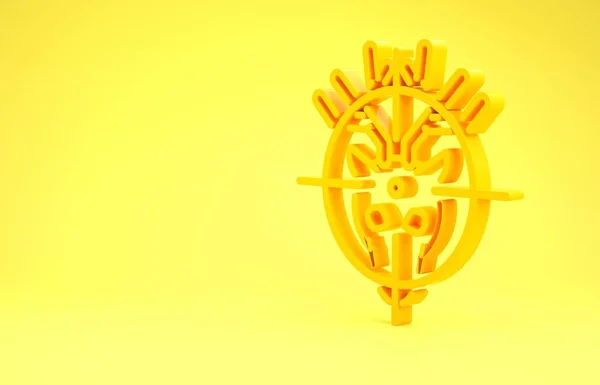 Yellow Hunt on deer with crosshairs icon isolated on yellow background. Hunting club logo with deer and target. Rifle lens aiming a deer. Minimalism concept. 3d illustration 3D render
