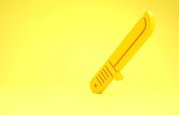 Желтый нож Охотник значок изолирован на желтом фоне. Армейский нож. Концепция минимализма. 3D-рендеринг — стоковое фото