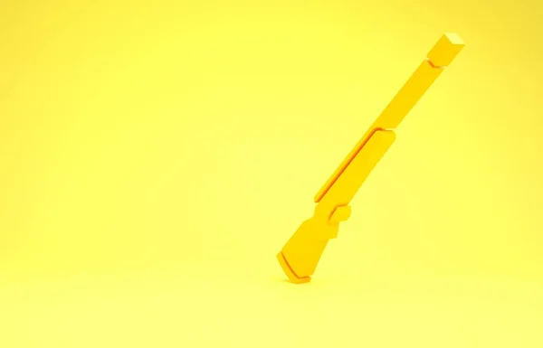 Ikon pistol Yellow Hunting terisolasi dengan latar belakang kuning. Berburu senapan. Konsep minimalisme. Tampilan 3D ilustrasi 3d — Stok Foto