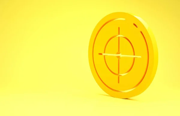 Desporto de alvo amarelo para tiro ícone competição isolada no fundo amarelo. Limpe o alvo com números para tiro ou tiro. Conceito de minimalismo. 3D ilustração 3D render — Fotografia de Stock