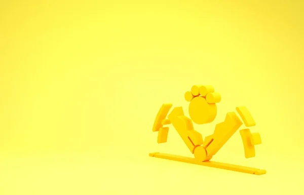 Ikona łowiecka żółta pułapka odizolowana na żółtym tle. Koncepcja minimalizmu. Ilustracja 3d — Zdjęcie stockowe
