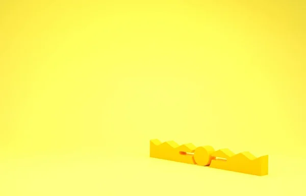 Κίτρινη κυνηγετική εικόνα παγίδευσης απομονωμένη σε κίτρινο φόντο. Μινιμαλιστική έννοια. 3D απεικόνιση 3d καθιστούν — Φωτογραφία Αρχείου