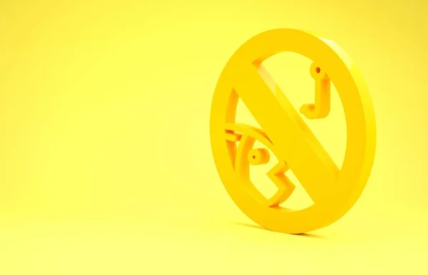 Yellow No fishing icon isolated on yellow background. Prohibition sign. Minimalism concept. 3d illustration 3D render — 스톡 사진