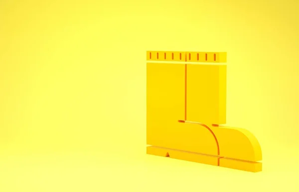 Bottes de pêche jaune icône isolée sur fond jaune. Botte en caoutchouc imperméable. Bottes de gomme pour temps pluvieux, pêche, chasseur, jardinage. Concept de minimalisme. Illustration 3D rendu 3D — Photo