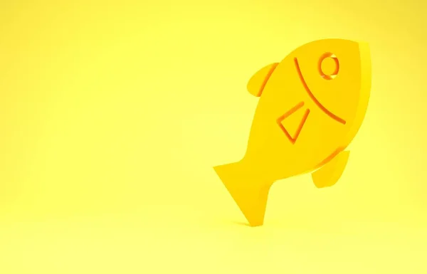 Κίτρινη εικόνα ψαριού απομονωμένη σε κίτρινο φόντο. Μινιμαλιστική έννοια. 3d απεικόνιση 3D καθιστούν — Φωτογραφία Αρχείου