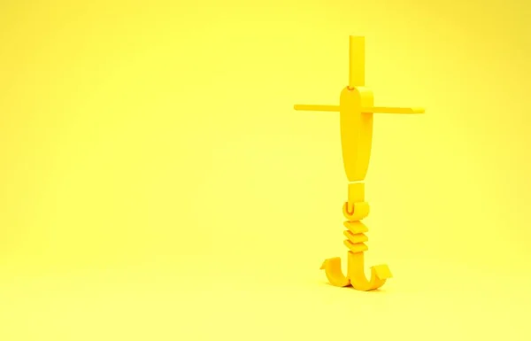 Amarillo gancho de pesca y flotador icono aislado sobre fondo amarillo. Aparejos de pesca. Concepto minimalista. 3D ilustración 3D render —  Fotos de Stock