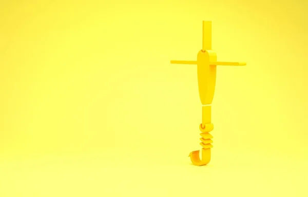 Amarillo gancho de pesca y flotador icono aislado sobre fondo amarillo. Aparejos de pesca. Concepto minimalista. 3D ilustración 3D render —  Fotos de Stock