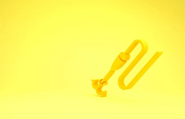Κίτρινη πετονιά με αγκίστρι και εικονίδιο επίπλευσης σε κίτρινο φόντο. Ψάρεμα. Μινιμαλιστική έννοια. 3D απεικόνιση 3d καθιστούν — Φωτογραφία Αρχείου
