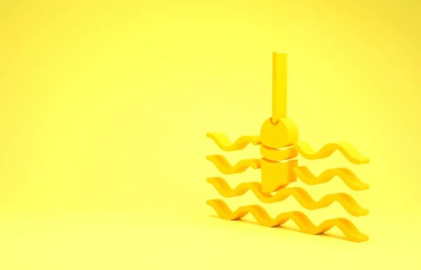 Yellow Fishing επιπλέουν στο νερό εικονίδιο απομονώνονται σε κίτρινο φόντο. Ψάρεμα. Μινιμαλιστική έννοια. 3D απεικόνιση 3d καθιστούν — Φωτογραφία Αρχείου
