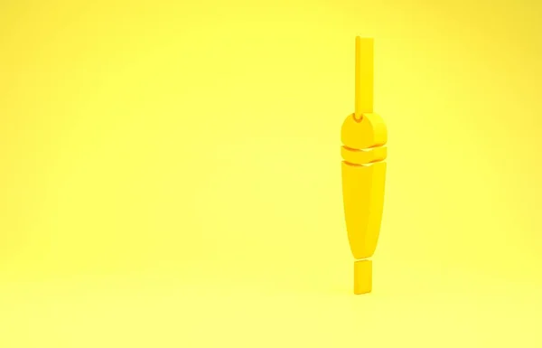 Ícone de flutuador de pesca amarelo isolado no fundo amarelo. Equipamento de pesca. Conceito de minimalismo. 3D ilustração 3D render — Fotografia de Stock