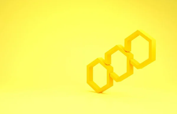 Icône en nid d'abeille jaune isolée sur fond jaune. Symbole des cellules de miel. Nourriture naturelle douce. Concept de minimalisme. Illustration 3D rendu 3D — Photo