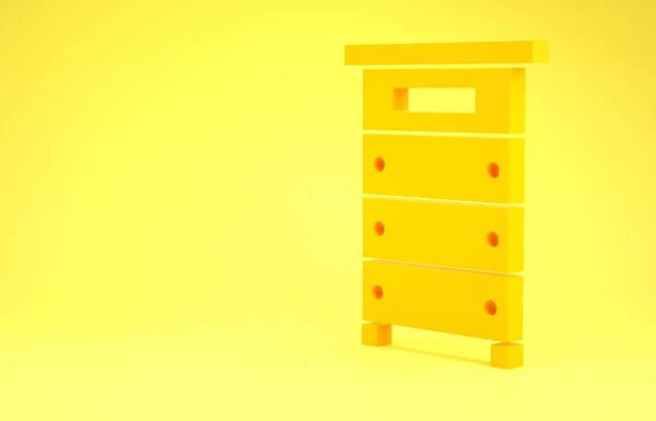 Colmeia Amarela para abelhas ícone isolado no fundo amarelo. Símbolo da colmeia. Apiário e apicultura. Comida natural doce. Conceito de minimalismo. 3D ilustração 3D render — Fotografia de Stock