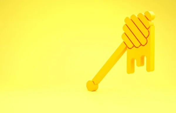 Κίτρινο μέλι dipper ραβδί με στάζει μέλι εικονίδιο απομονώνονται σε κίτρινο φόντο. Γλυκό κουτάλα. Μινιμαλιστική έννοια. 3D απεικόνιση 3d καθιστούν — Φωτογραφία Αρχείου