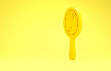 Sarı El ayna ikonu sarı arkaplanda izole edildi. Minimalizm kavramı. 3d illüstrasyon 3d canlandırma