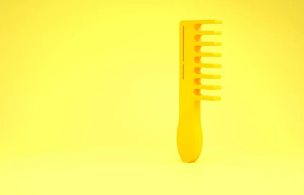 黄色の背景に単離された黄色のヘアブラシアイコン.髪の毛のサインを組み合わせる。バーのシンボル。最小限の概念。3Dイラスト3Dレンダリング — ストック写真
