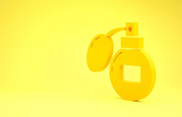 Žlutá ikona po holení izolovaná na žlutém pozadí. Kolínská ikona spreje. Láhev parfému pro muže. Minimalismus. 3D ilustrace 3D vykreslení — Stock fotografie