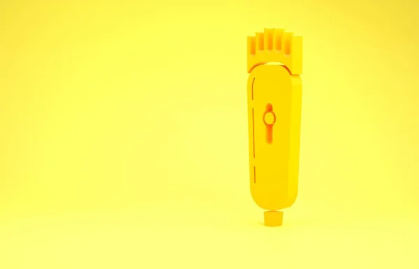Żółty elektryczne strzyżenie włosów lub ikona golarki izolowane na żółtym tle. Symbol zakładu fryzjerskiego. Koncepcja minimalizmu. Ilustracja 3d — Zdjęcie stockowe