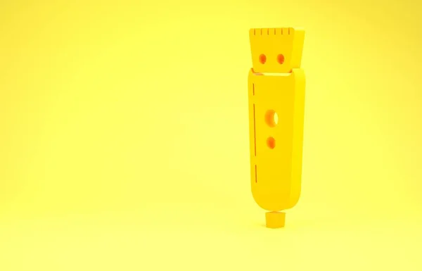 Žluté Elektrické stříhací nebo holicí ikona izolované na žlutém pozadí. Symbol holičství. Minimalismus. 3D ilustrace 3D vykreslení — Stock fotografie