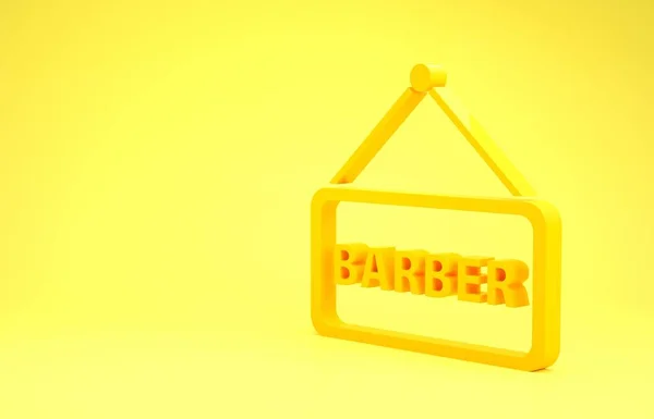 Yellow Barbershop icon isolated on yellow background. Hairdresser logo or signboard. Minimalism concept. 3d illustration 3D render — Stock Photo, Image