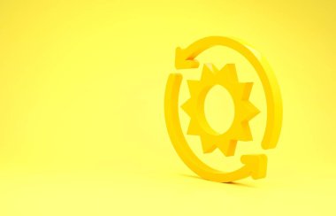 Sarı Güneş enerjisi simgesi sarı arkaplanda izole edildi. Yıldırım sembollü güneş. Minimalizm kavramı. 3d illüstrasyon 3d canlandırma