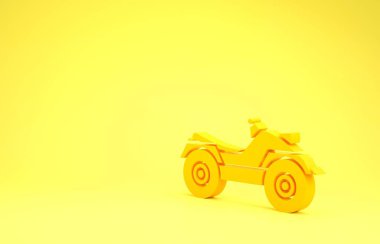 Sarı Arazi Aracı ya da Atv motosiklet ikonu sarı arka planda izole edildi. Dörtlü bisiklet. Olağanüstü bir spor. Minimalizm kavramı. 3d illüstrasyon 3d canlandırma