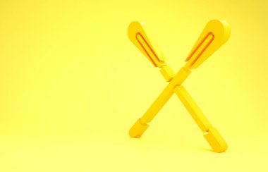 Sarı Çapraz Kürek simgesi sarı arkaplanda izole edildi. Kürek çekin. Minimalizm kavramı. 3d illüstrasyon 3d canlandırma