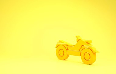 Sarı Arazi Aracı ya da Atv motosiklet ikonu sarı arka planda izole edildi. Dörtlü bisiklet. Olağanüstü bir spor. Minimalizm kavramı. 3d illüstrasyon 3d canlandırma