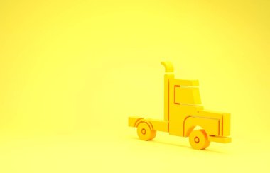 Sarı kargo kamyonu ikonu sarı arka planda izole edildi. Minimalizm kavramı. 3d illüstrasyon 3d canlandırma