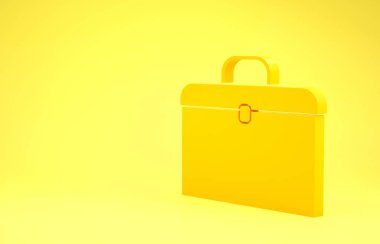 Sarı Evrak Çantası simgesi sarı arkaplanda izole edildi. İş ilanı. İş portföyü. Minimalizm kavramı. 3d illüstrasyon 3B canlandırma