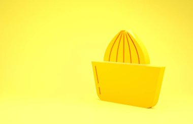 Yellow Citrus fruit juicer icon isolated on yellow background. Minimalism concept. 3d illustration 3D render