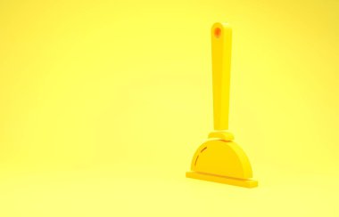 Sarı arka planda izole edilmiş boru temizleme ikonu için ahşap saplı sarı lastik pompa. Tuvalet pompası. Minimalizm kavramı. 3d illüstrasyon 3B canlandırma