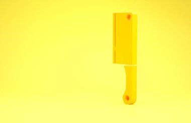 Yellow Meat chopper icon isolated on yellow background. Kitchen knife for meat. Butcher knife. Minimalism concept. 3d illustration 3D render
