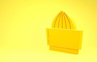 Yellow Citrus fruit juicer icon isolated on yellow background. Minimalism concept. 3d illustration 3D render