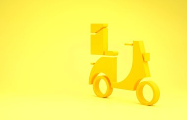 Sarı Scooter teslimat ikonu sarı arka planda izole edildi. Teslimat hizmeti konsepti. Minimalizm kavramı. 3d illüstrasyon 3d canlandırma