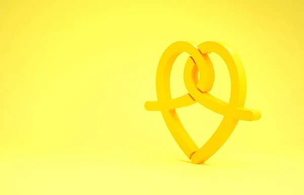 Ícone Pretzel amarelo isolado no fundo amarelo. Pastelaria de comida de conforto alemão. Festival Oktoberfest. Conceito de minimalismo. 3D ilustração 3D render — Fotografia de Stock