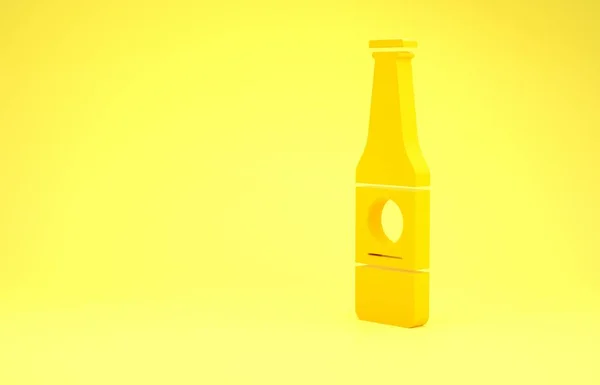 Ikona žluté láhve piva izolované na žlutém pozadí. Minimalismus. 3D ilustrace 3D vykreslení — Stock fotografie