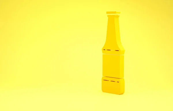 Sárga sörösüveg ikon izolált sárga alapon. Minimalizmus koncepció. 3d illusztráció 3d render — Stock Fotó