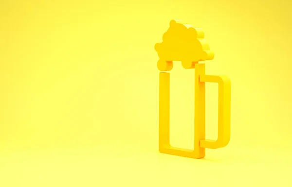 Yellow Glass of beer icon isolated on yellow background. Minimalism concept. 3d illustration 3D render — Stock Photo, Image