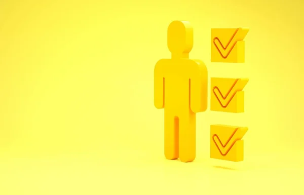 Yellow User of man in business suit icon isolated on yellow background. Business avatar symbol user profile icon. Male user sign. Minimalism concept. 3d illustration 3D render